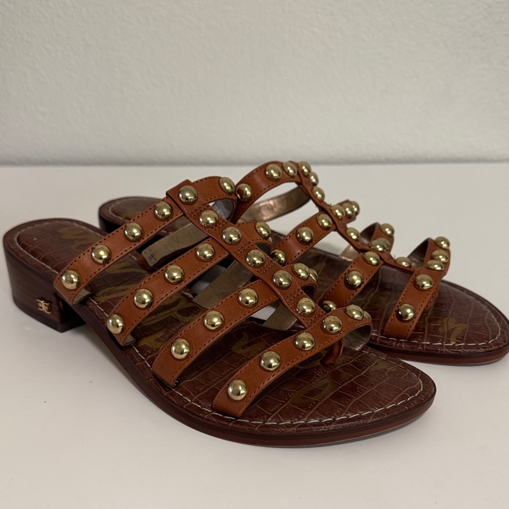 Sam Edelman Gold Studded Tan Sandals